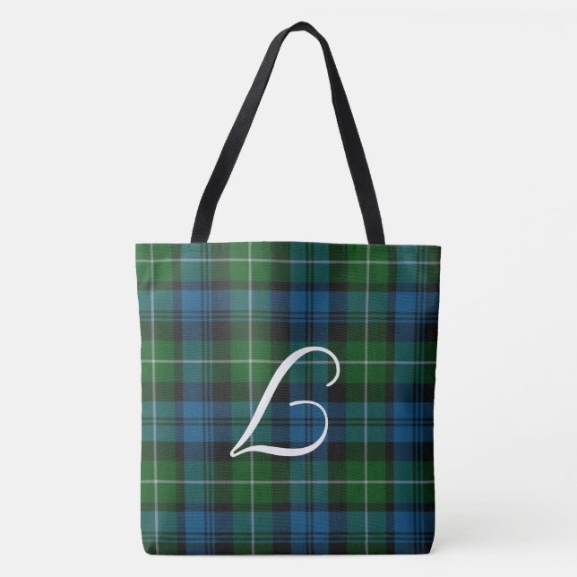 Monogrammed Lamont Tartan Plaid Tote Bag (Front)