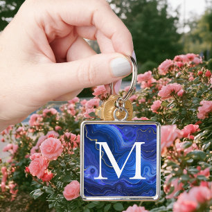 Monogrammed Lapis Lazuli Keychain