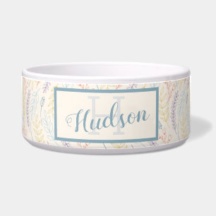 Monogrammed Last Name Monogram Pastel Pattern Dog Bowl