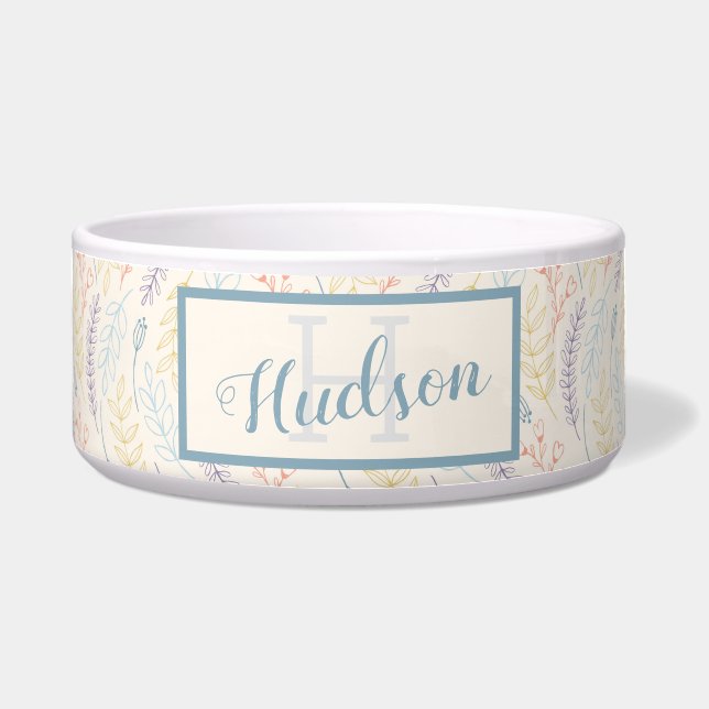 Monogrammed Last Name Monogram Pastel Pattern Dog  Bowl (Front)