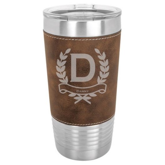 Monogrammed Laurel Wreath Design Engraved Tumbler (Front)