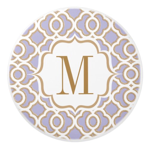Monogrammed Lavender and Gold Moroccan Ceramic Knob