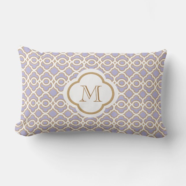 Monogrammed Lavender and Gold Moroccan Lumbar Pillow (Front)