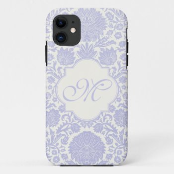 Monogrammed Lavender Floral Damask Iphone 11 Case by JoyMerrymanStore at Zazzle