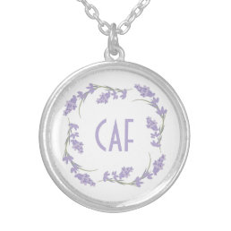 Monogrammed Lavender Floral Wreath Silver Plated Necklace