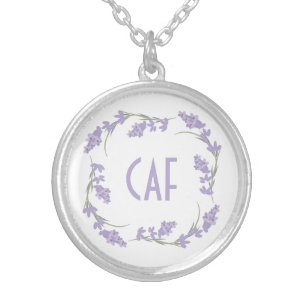 Monogrammed Lavender Floral Wreath Silver Plated Necklace
