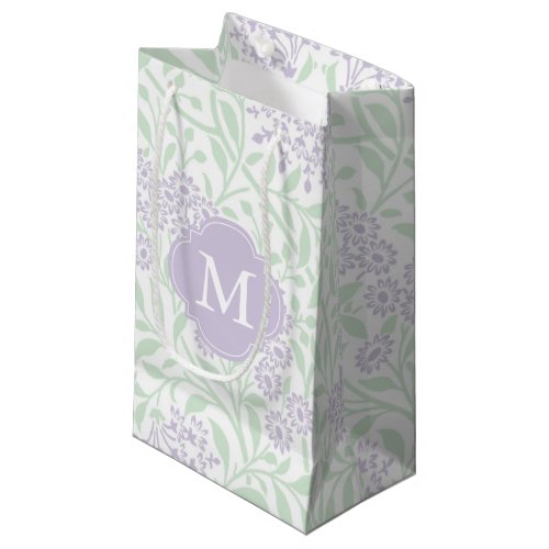 Monogrammed Lavender Mint Floral Damask Pattern Small Gift Bag