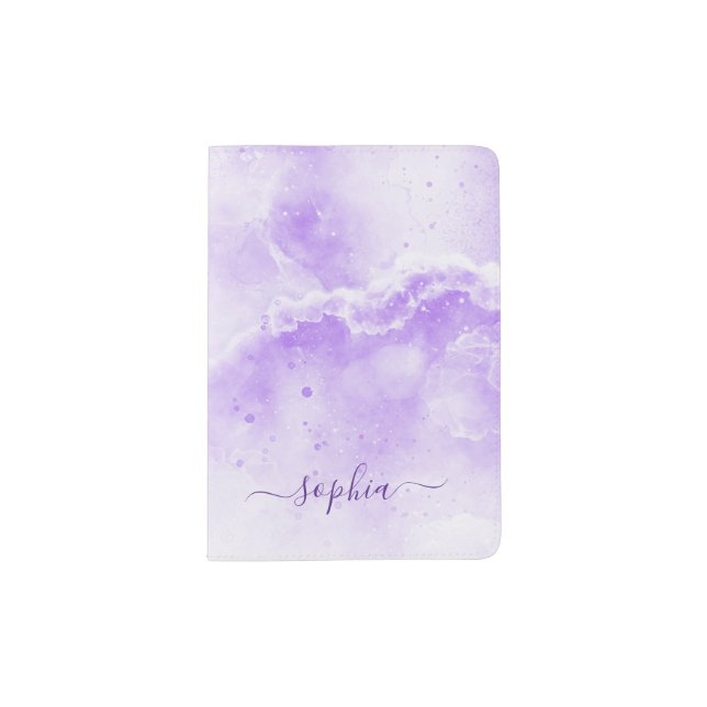 Monogrammed Lavender Purple Marble Passport Holder (Front)