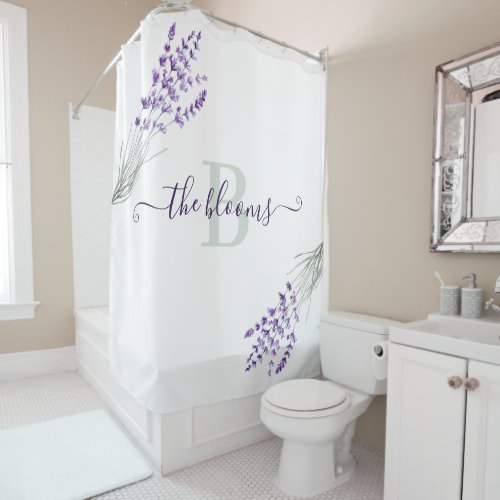 Monogrammed Lavender Shower Curtain