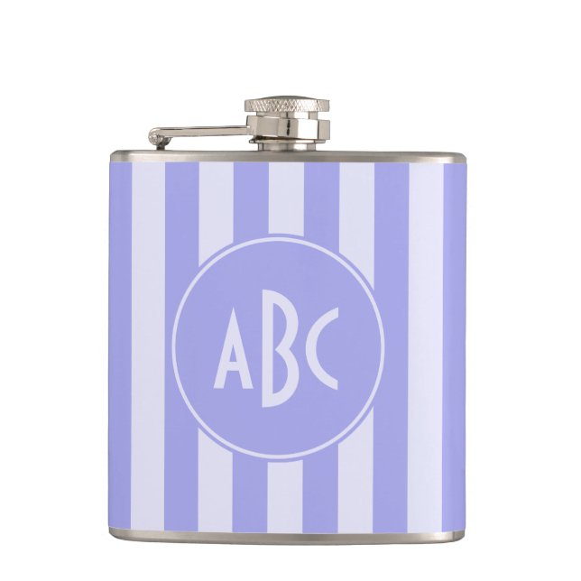 Monogrammed Lavender Stripes Hip Flask (Front)