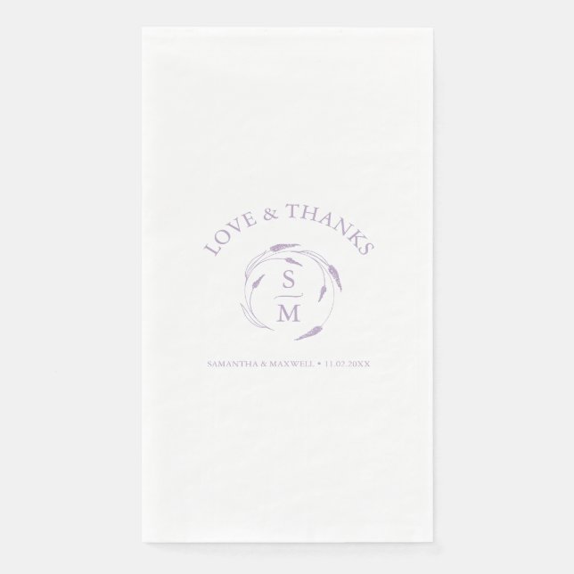 Monogrammed Lavender Wedding Napkins (Front)