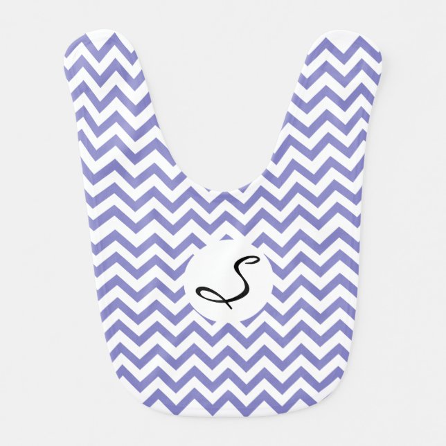 Monogrammed Lavender Zigzag Pattern Unisex Baby Bib (Front)