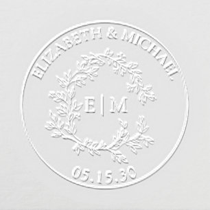 Monogrammed Leafy Crest Modern Initials Wedding Embosser