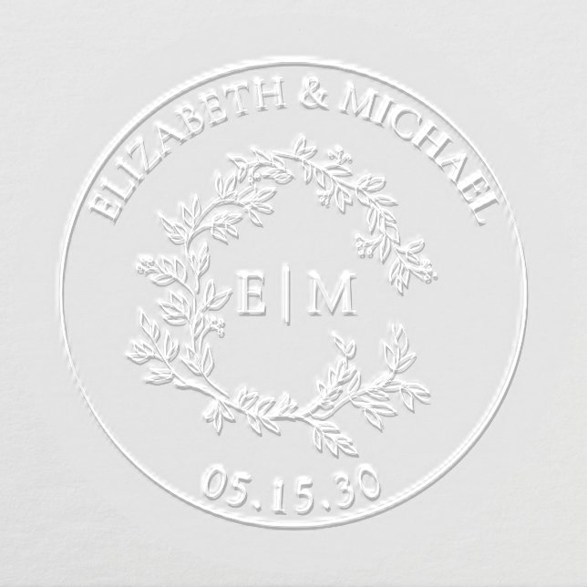 Monogrammed Leafy Crest Modern Initials Wedding Embosser (Design)