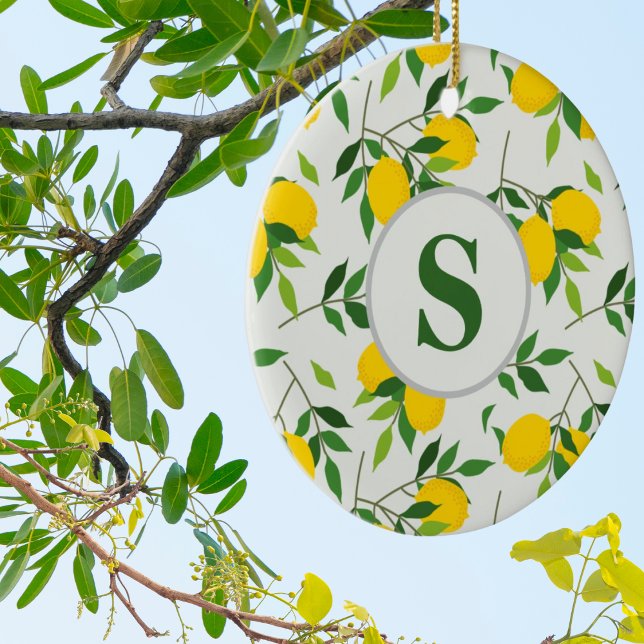 Monogrammed Lemon Ceramic Ornament – Citrus Design (Creator Uploaded)