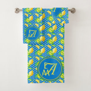 Monogrammed Lemon Tree Azure Blue Newlywed Decor Bath Towel Set