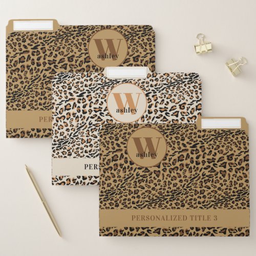 Monogrammed Leopard Animal Print Personalized Set File Folder