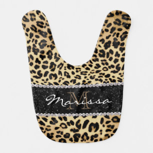 Monogrammed Leopard Diamond Animal Print Girl's Baby Bib