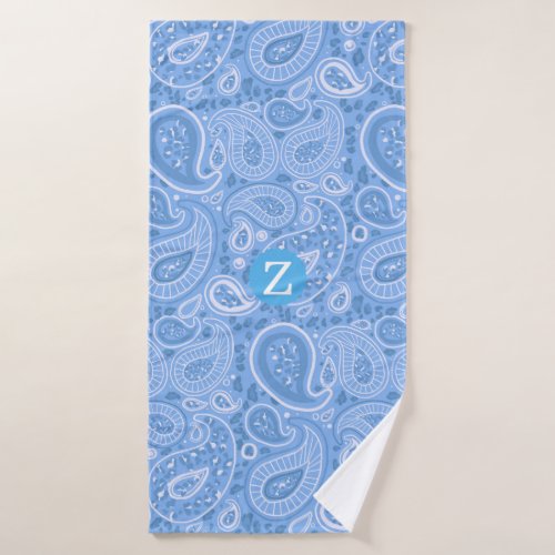 Monogrammed Leopard Paisley Blue Seamless Pattern Bath Towel