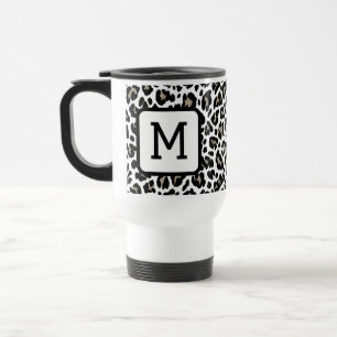 Monogrammed Leopard Print Black and White Travel Mug