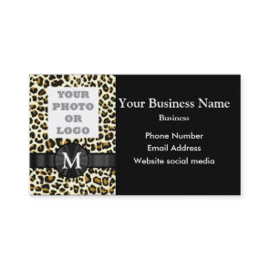 Monogrammed leopard print pattern business card