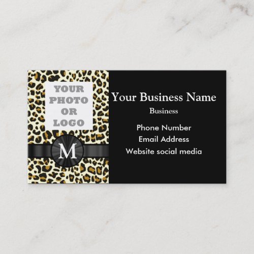 Monogrammed leopard print pattern business card