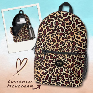 Monogrammed Leopard Skin Brown Cream Pattern -  Printed Backpack