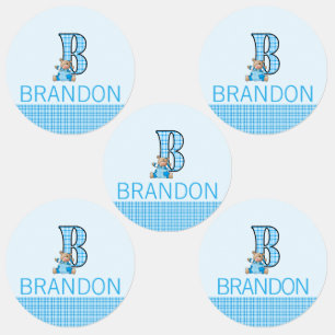 Monogrammed Letter B for Bear in Blue for Boys Kids' Labels