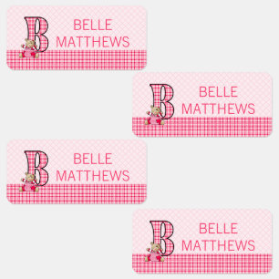 Monogrammed Letter B for Bear in Pink for Girls Kids' Labels