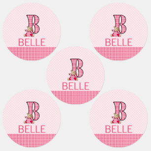 Monogrammed Letter B for Bear in Pink for Girls Kids' Labels