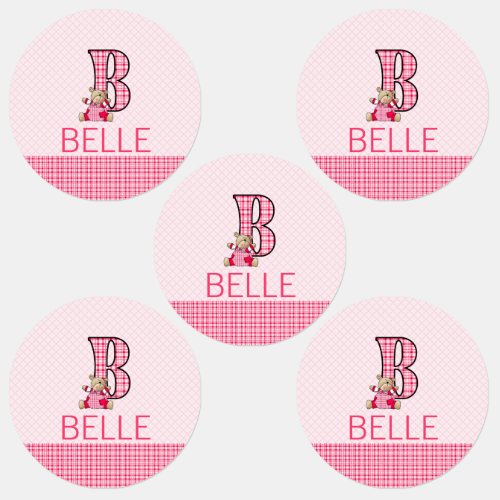 Monogrammed Letter B for Bear in Pink for Girls Kids Labels