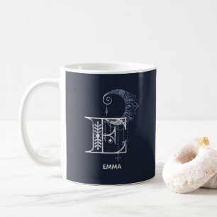 Monogrammed Letter E Boho Crescent Moon Mandala Coffee Mug
