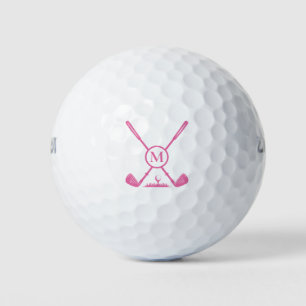 Monogrammed Letter Golf Club Modern Pink Golf Balls