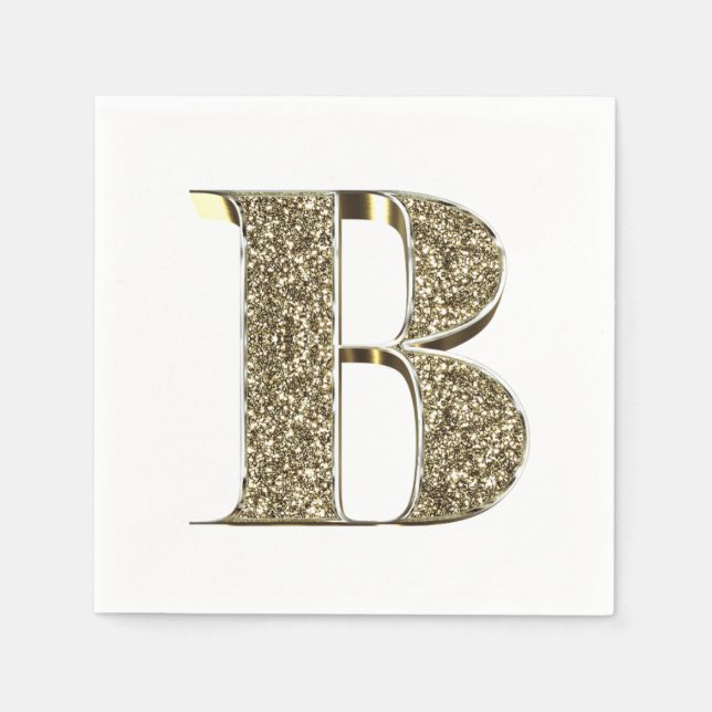 Monogrammed Letter Initial B Gold Sparkles Elegant Napkins (Front)