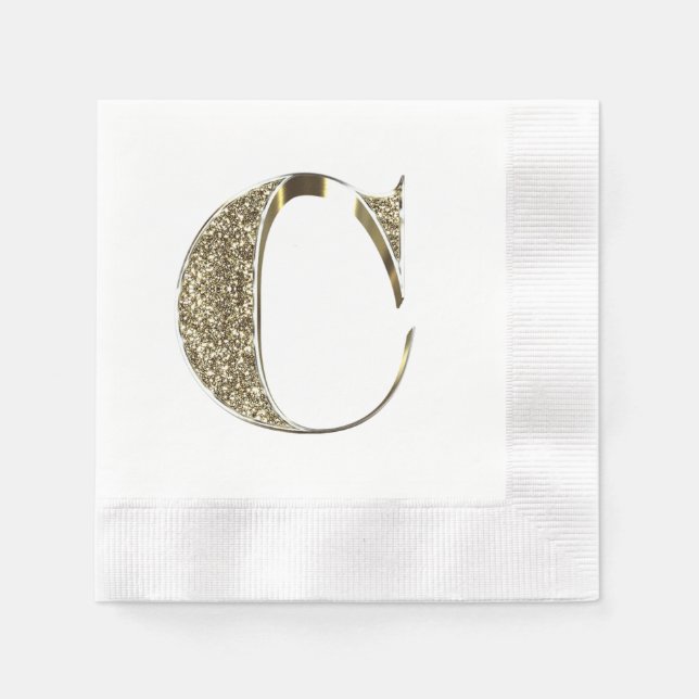 Monogrammed Letter Initial C Gold Sparkles Elegant Paper Napkins (Front)