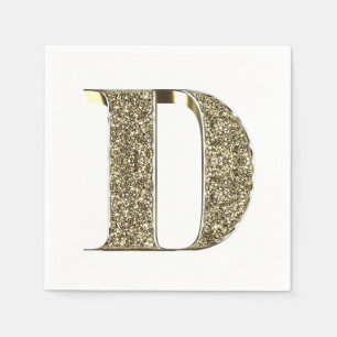 Monogrammed Letter Initial D Gold Sparkles Elegant Paper Napkins