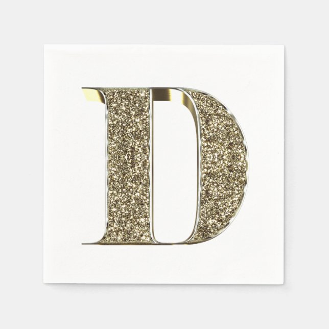 Monogrammed Letter Initial D Gold Sparkles Elegant Paper Napkins (Front)
