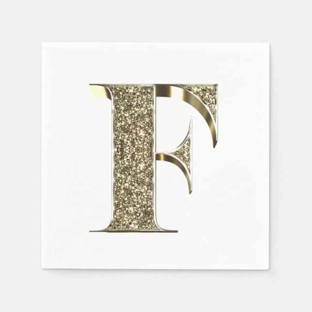 Monogrammed Letter Initial F Gold Sparkles Elegant Paper Napkins (Front)