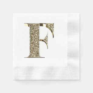 Monogrammed Letter Initial F Gold Sparkles Elegant Paper Napkins