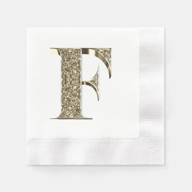 Monogrammed Letter Initial F Gold Sparkles Elegant Paper Napkins (Front)