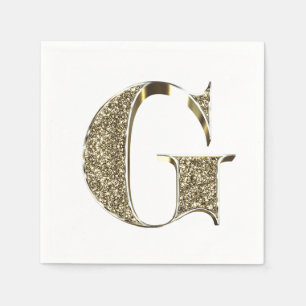 Monogrammed Letter Initial G Gold Sparkles Elegant Paper Napkins
