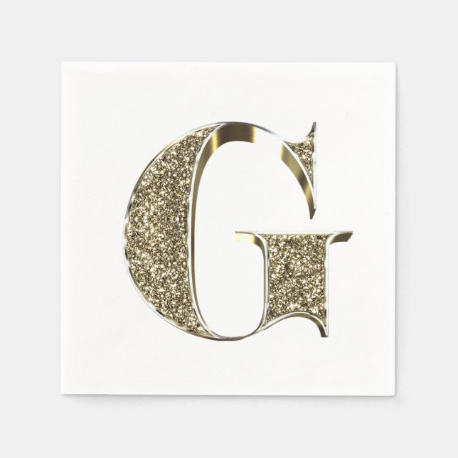 Monogrammed Letter Initial G Gold Sparkles Elegant Paper Napkins (Front)