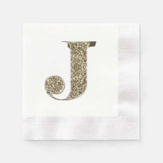Monogrammed Letter Initial J Gold Sparkles Elegant Paper Napkins