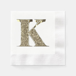 Monogrammed Letter Initial K Gold Sparkles Elegant Napkins