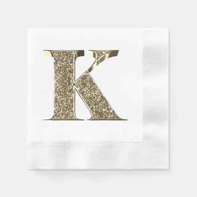 Monogrammed Letter Initial K Gold Sparkles Elegant Napkins (Front)