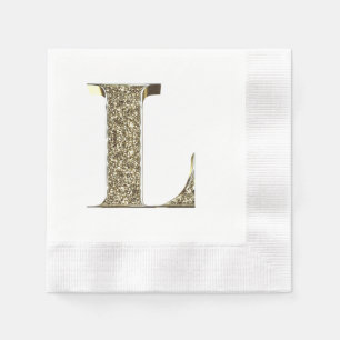 Monogrammed Letter Initial L Gold Sparkles Elegant Napkins