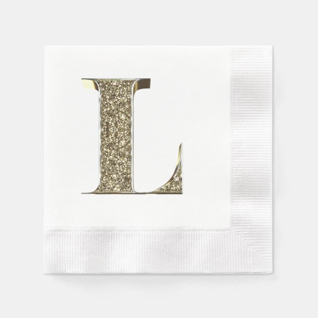 Monogrammed Letter Initial L Gold Sparkles Elegant Napkins (Front)