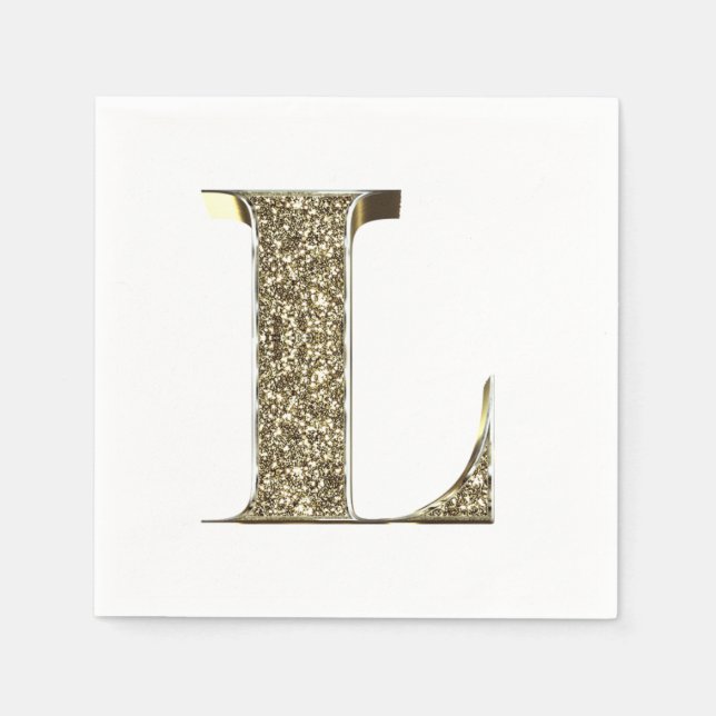 Monogrammed Letter Initial L Gold Sparkles Elegant Paper Napkins (Front)