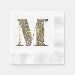 Monogrammed Letter Initial M Gold Sparkles Elegant Paper Napkins