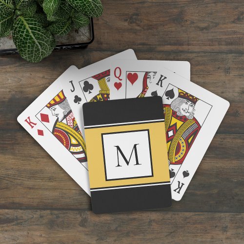 Monogrammed Letter Initial Modern Black Yellow Playing Cards